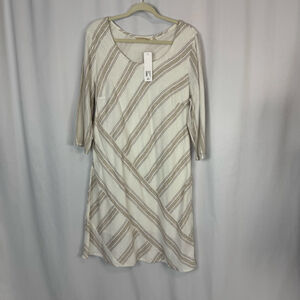 NWT New Soft Surroundings Equinox Dress Linen White Tan Women's L